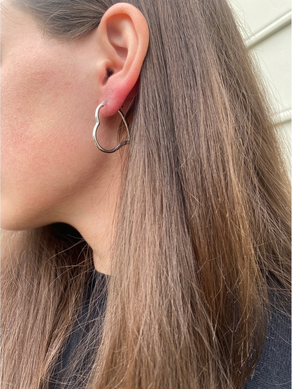 Vintage Sterling Silver Thin Heart Hoop Earrings